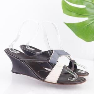Cole Haan Womens Isabel Sandals Size 9 White Blue Brown Wedge Heel Strappy Mules